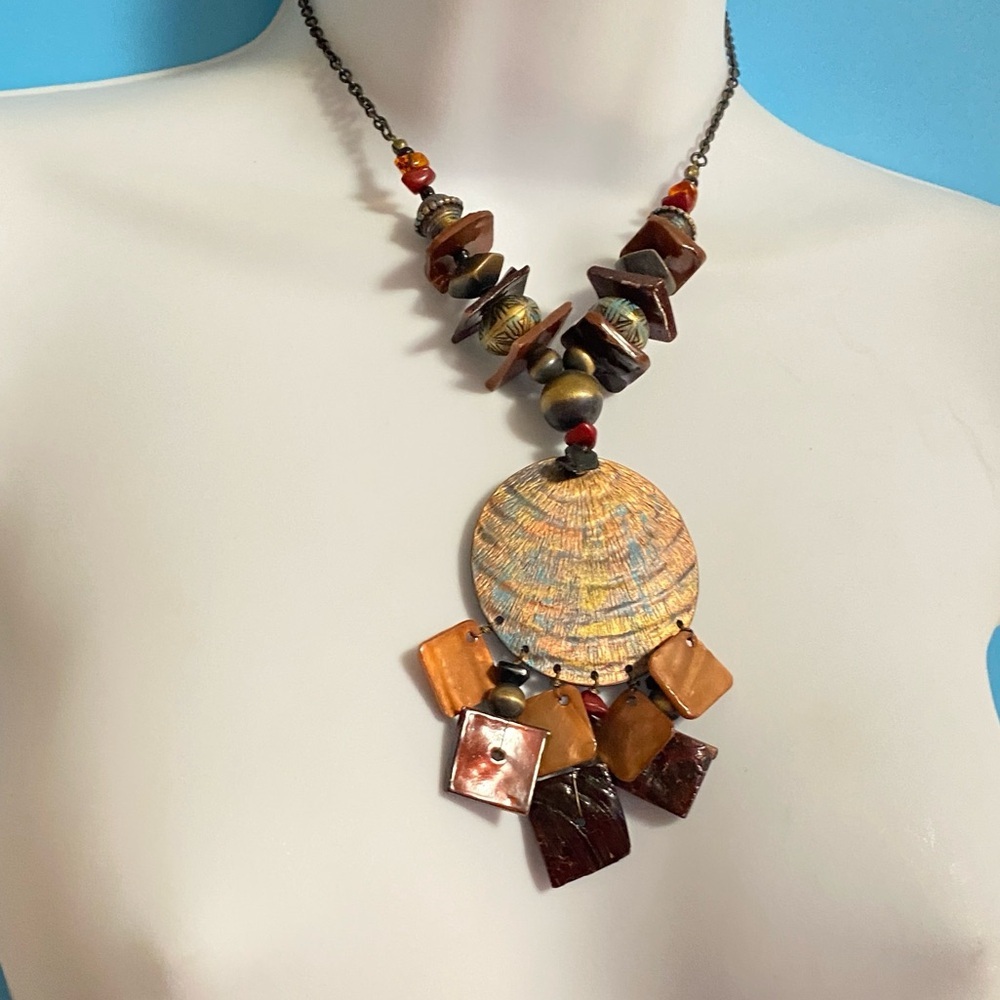 YOU & I Boho Style Statement Necklace With Natural Shell Pieces Dangles